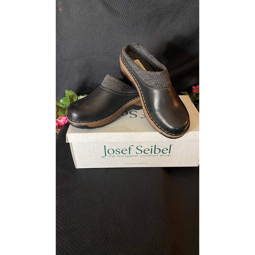 Josef Seibel Catalonia 69 Womens Black Leather Clogs Mules Size 37 US 6.5-7